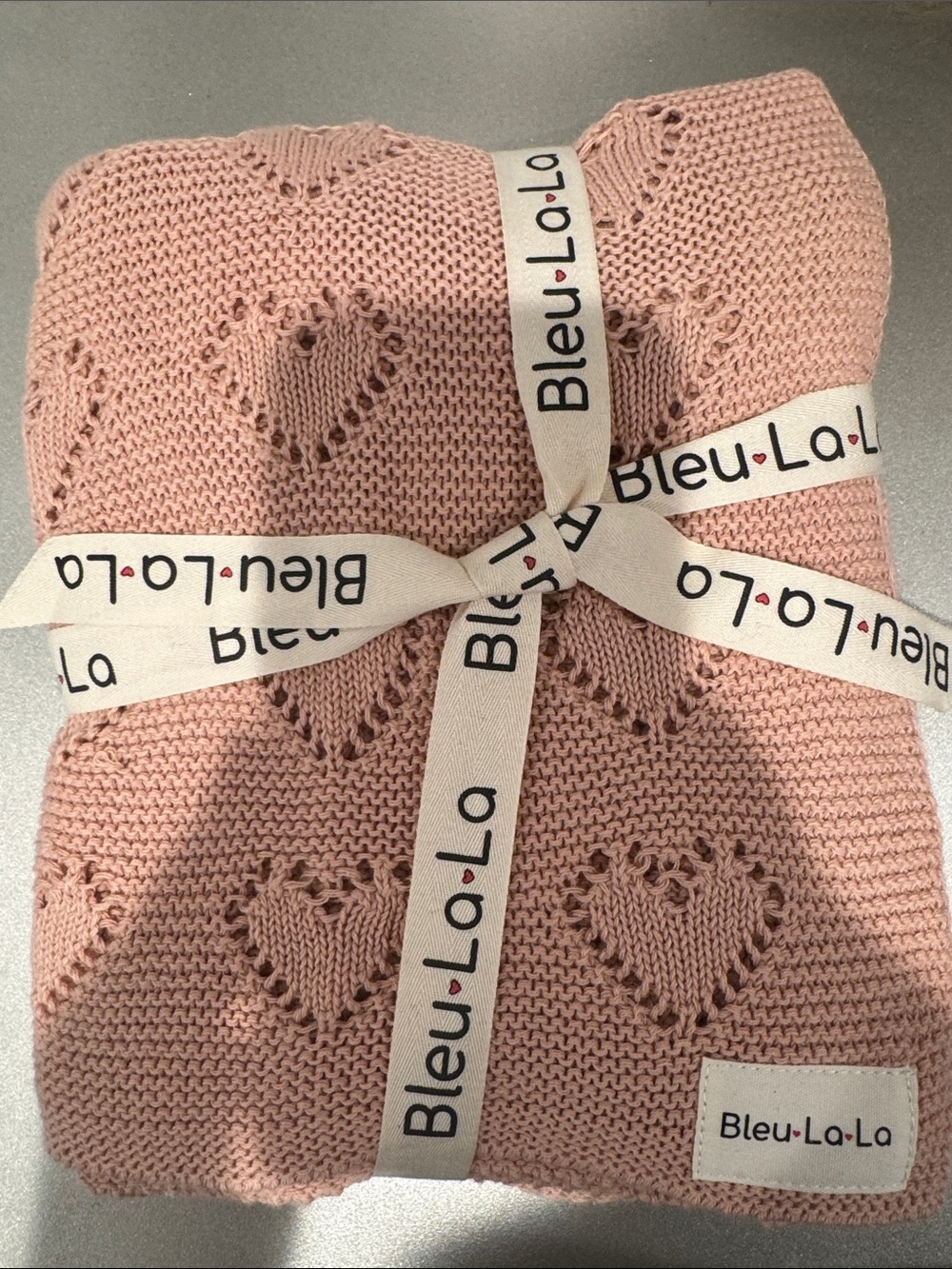 Pink Knit Heart Baby Blanket